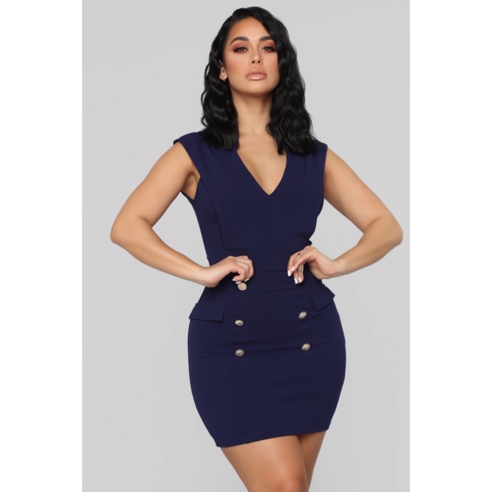 Immy Mini Dress (Fashion Nova, Medium, NEW, Navy)